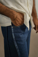 MID BLUE WIDE COTTON JEANS
