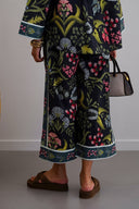 BLACK BOTANICAL EMBROIDERED PANTS