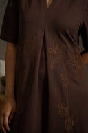 CHOCOLATE KNIT EMBROIDERED DRESS