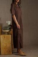 CHOCOLATE KNIT EMBROIDERED DRESS