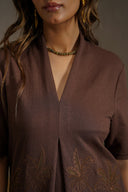 CHOCOLATE KNIT EMBROIDERED DRESS