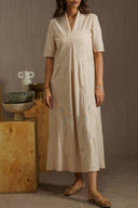 OFF WHITE KNIT EMBROIDERED DRESS