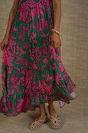 GREEN FLORA TIERED DRESS
