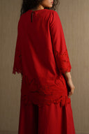 RED BOTANICAL CUTWORK TOP
