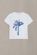 WHITE BLUE PALM TEE