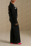 BLACK IVORY STITCH PANTS