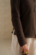 CHOCOLATE BROWN CROCHET KNIT TOP