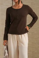 CHOCOLATE BROWN CROCHET KNIT TOP