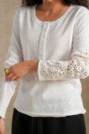 WHITE CROCHET KNIT TOP