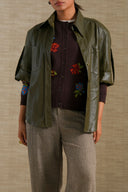 OLIVE AFTER-5 LEATHERY TOP