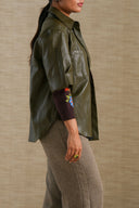 OLIVE AFTER-5 LEATHERY TOP