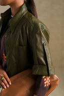 OLIVE AFTER-5 LEATHERY TOP