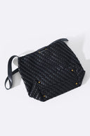 BLACK PALM WEAVE TOTE