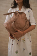 TAN PALM WEAVE TOTE