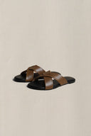 TAN CROSS STRAP SLIDES