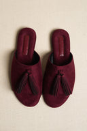 PLUM TROPIC TASSEL SLIDES