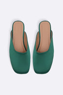 BOTTLE GREEN SATIN MULES